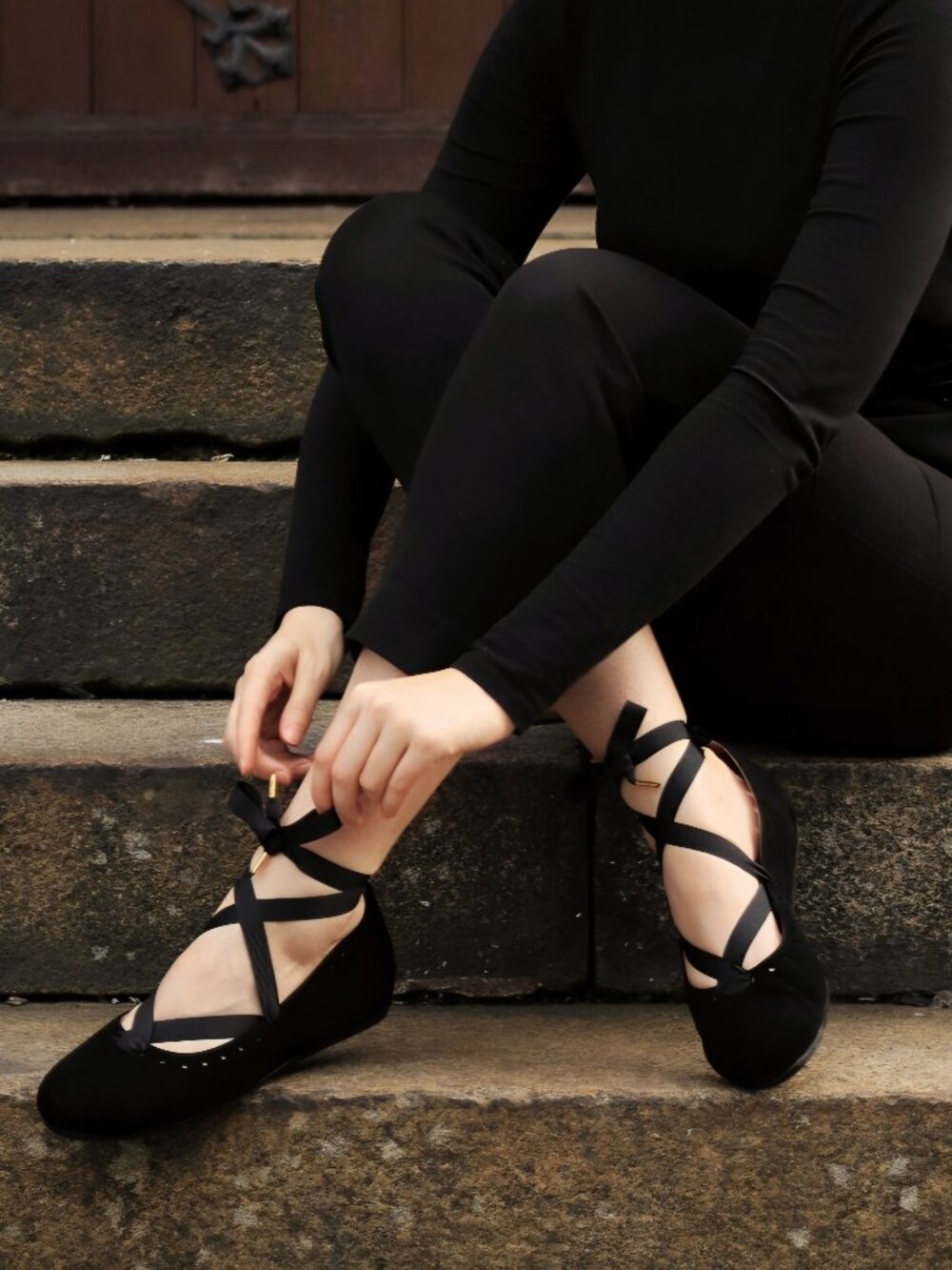 Saint Savoy RIBBON BALLERINA In Raven Black, Shirinatra,SOLDOUT Sz 39/US 8,Suede